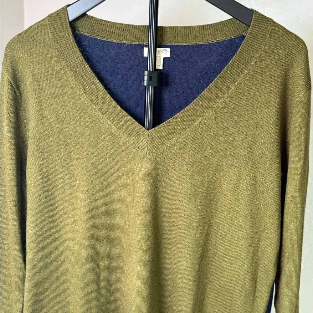 J.Crew Merino Wool Blend V-Neck Pullover Sweater Olive Green Blue Size M